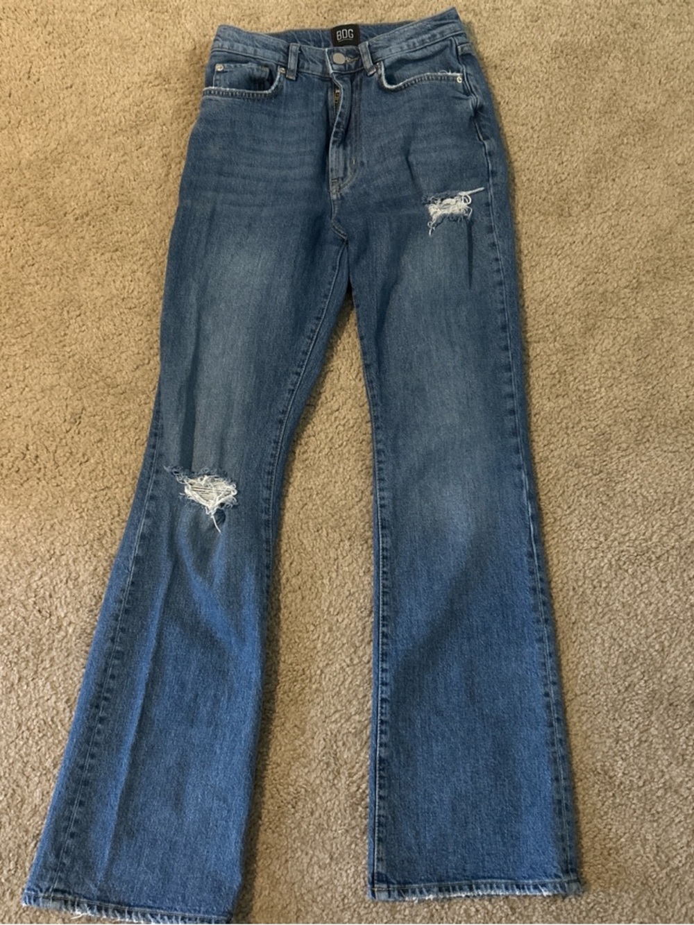 BDG Distressed High-Rise Flare Jeans - Blue Denim